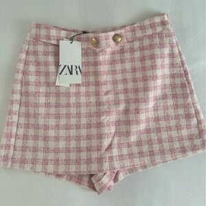 Zara Women Pink Houndstooth Skort